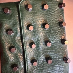 Green Studded Leather Clutch